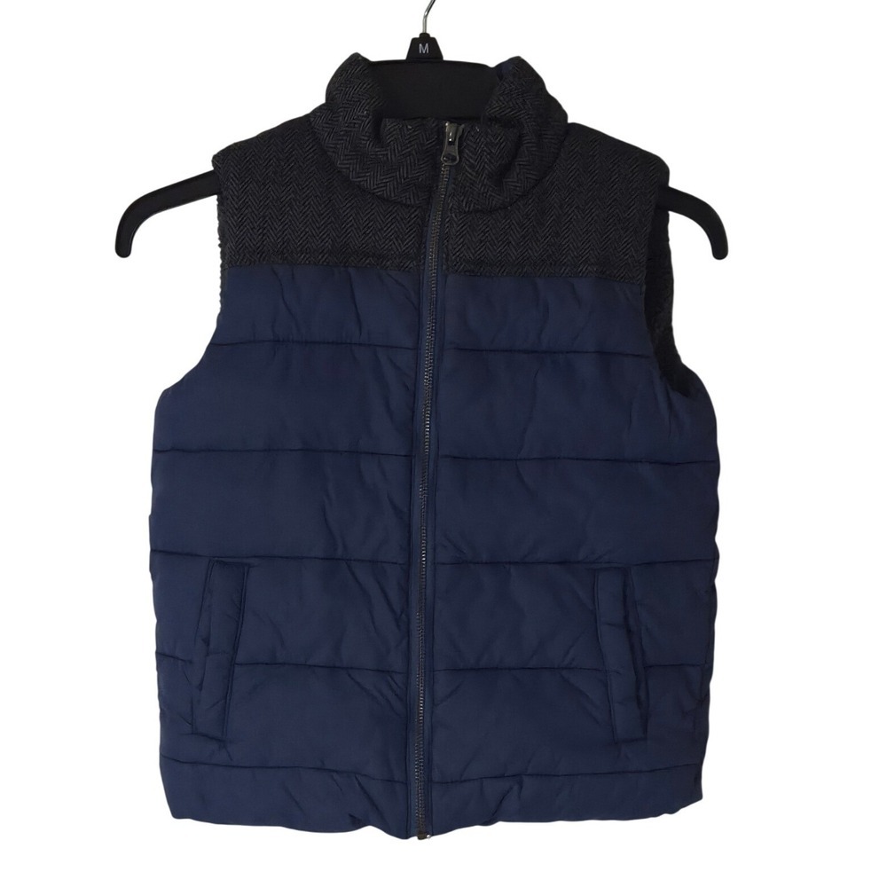Tucker Tate Kids Puffer Vest Navy Blue Herringbone Collar Size 7